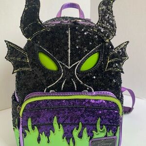 Disney Maleficent Loungefly Backpack - Black & Purple Sequined Glows in the Dark